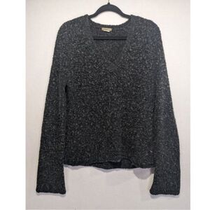 J.Crew Womens Knit Charcoal Grey Size Large Vneck Sweater Flared‎ Arms Cozy